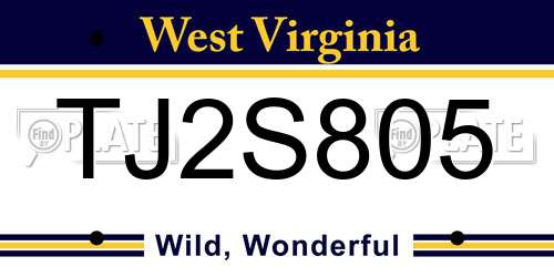 TJ2S805 West Virginia License Plate