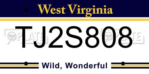 TJ2S808 West Virginia License Plate