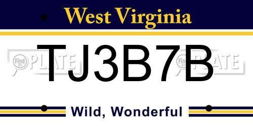 TJ3B7B West Virginia License Plate