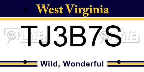 TJ3B7S West Virginia License Plate