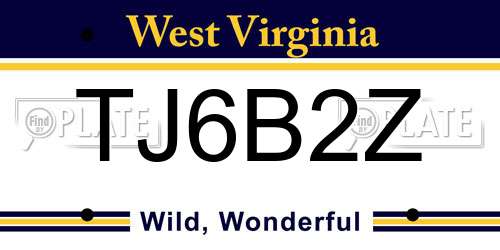 TJ6B2Z West Virginia License Plate