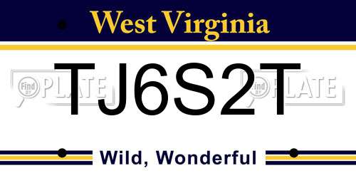 TJ6S2T West Virginia License Plate