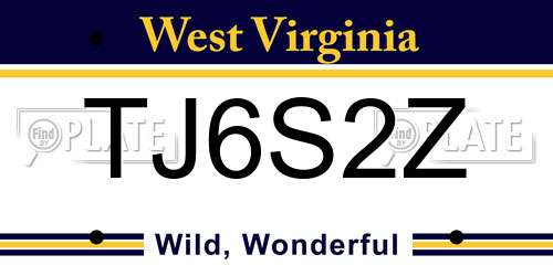 TJ6S2Z West Virginia License Plate