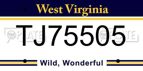 TJ75505 West Virginia License Plate
