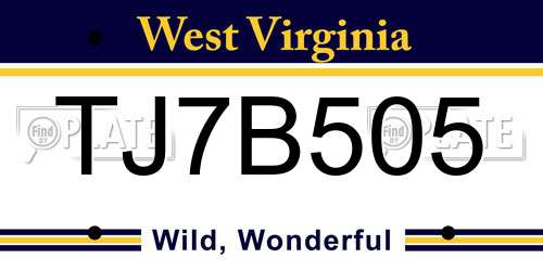 TJ7B505 West Virginia License Plate