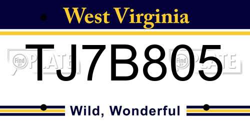 TJ7B805 West Virginia License Plate