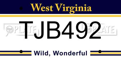 TJB492 West Virginia License Plate