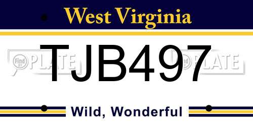 TJB497 West Virginia License Plate