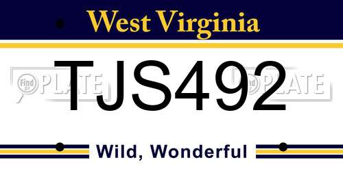 TJS492 West Virginia License Plate