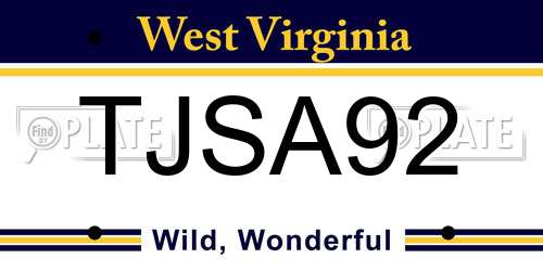 TJSA92 West Virginia License Plate