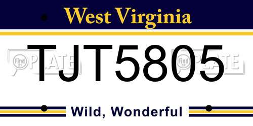TJT5805 West Virginia License Plate