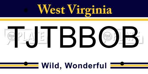 TJTBBOB West Virginia License Plate