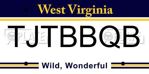TJTBBQB West Virginia License Plate