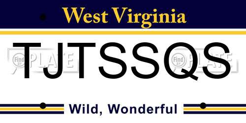 TJTSSQS West Virginia License Plate
