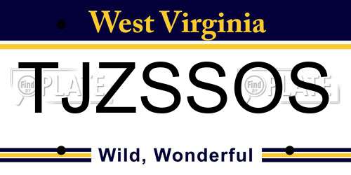 TJZSSOS West Virginia License Plate