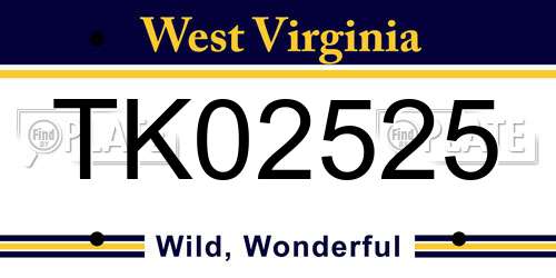 TK02525 West Virginia License Plate