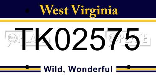 TK02575 West Virginia License Plate