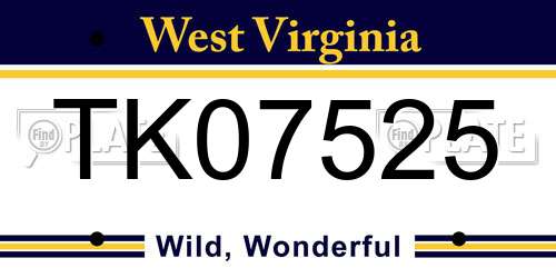 TK07525 West Virginia License Plate
