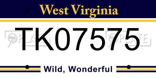 TK07575 West Virginia License Plate