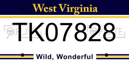 TK07828 West Virginia License Plate