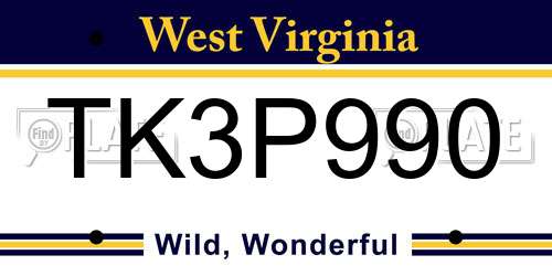 TK3P990 West Virginia License Plate