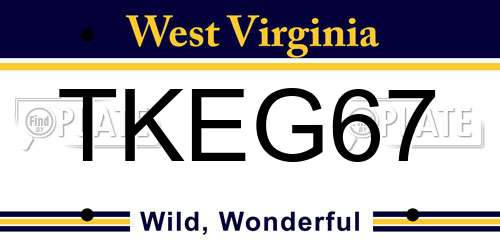 TKEG67 West Virginia License Plate