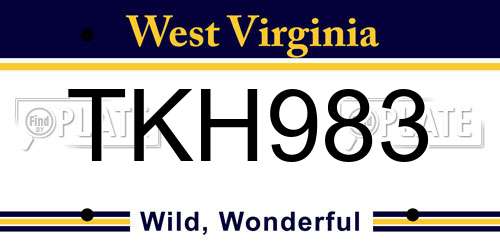 TKH983 West Virginia License Plate