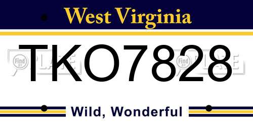 TKO7828 West Virginia License Plate