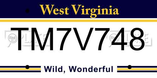 TM7V748 West Virginia License Plate