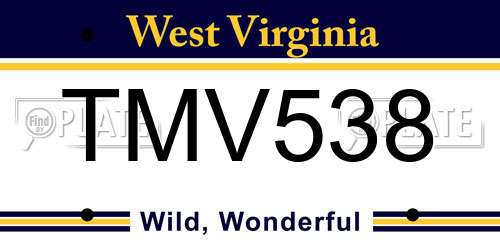 TMV538 West Virginia License Plate
