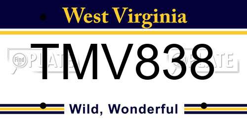 TMV838 West Virginia License Plate