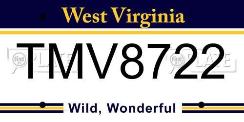 TMV8722 West Virginia License Plate