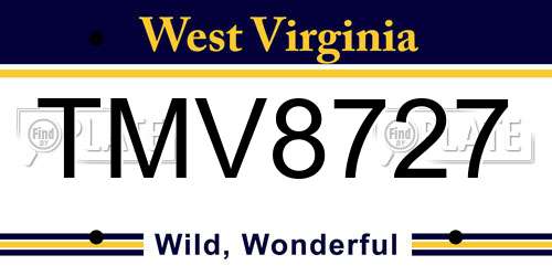 TMV8727 West Virginia License Plate