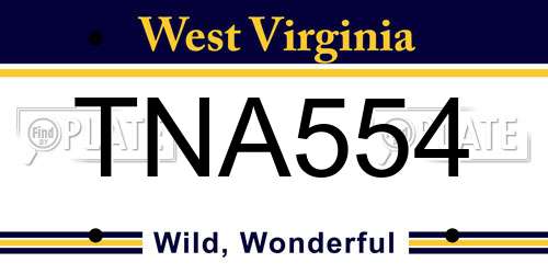 TNA554 West Virginia License Plate