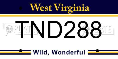 TND288 West Virginia License Plate