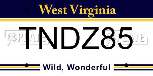 TNDZ85 West Virginia License Plate