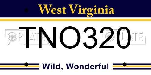 TNO320 West Virginia License Plate