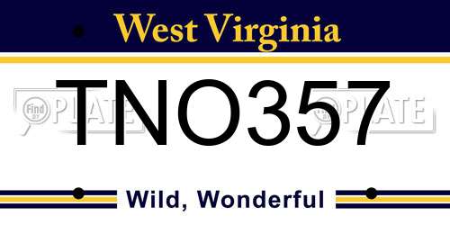 TNO357 West Virginia License Plate
