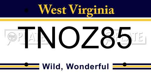 TNOZ85 West Virginia License Plate