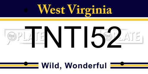 TNTI52 West Virginia License Plate