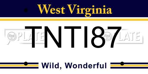 TNTI87 West Virginia License Plate