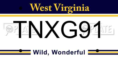 TNXG91 West Virginia License Plate