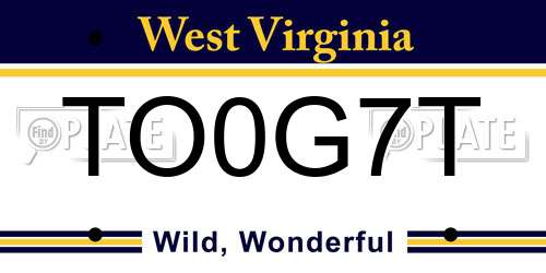 TO0G7T West Virginia License Plate