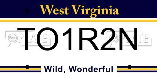 TO1R2N West Virginia License Plate