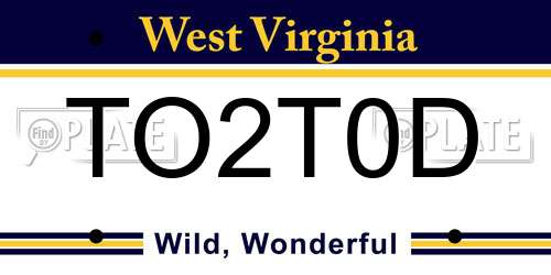TO2T0D West Virginia License Plate