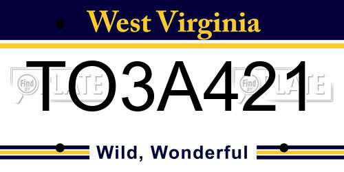 TO3A421 West Virginia License Plate