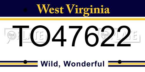 TO47622 West Virginia License Plate