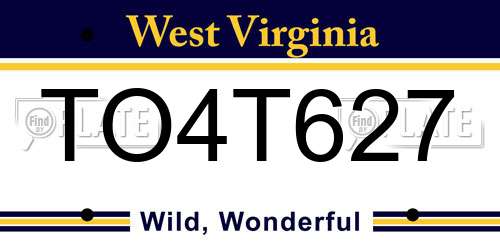 TO4T627 West Virginia License Plate