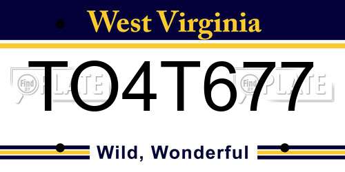 TO4T677 West Virginia License Plate