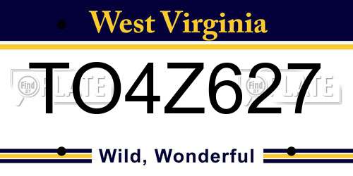 TO4Z627 West Virginia License Plate